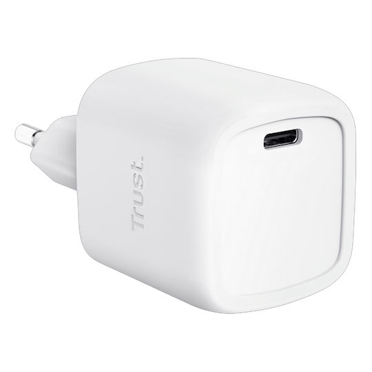 Trust Φορτιστής Χωρίς Καλώδιο GaN με Θύρα USB-C 30W Power Delivery Λευκός (Maxo)