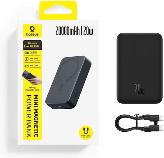 Baseus EnerFill FM41 MagSafe Power Bank 20000mAh 20W with USB-C Power Delivery / Quick Charge Black