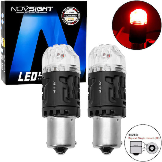 NovSight Lamps Car & Motorcycle PY21W-BAU15s LED Red 12V 60W 2pcs