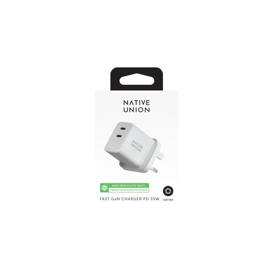 Native Union Wireless Charger GaN With 2 USB-C Output Ports 35W Power Delivery White Fast UK