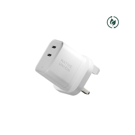 Native Union Wireless Charger GaN With 2 USB-C Output Ports 35W Power Delivery White Fast UK