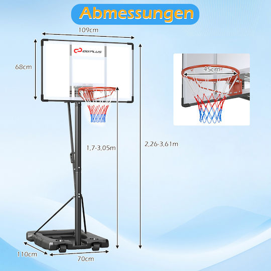 Costway Basketball Hoop with Stand and Adjustable Height 170-305 cm