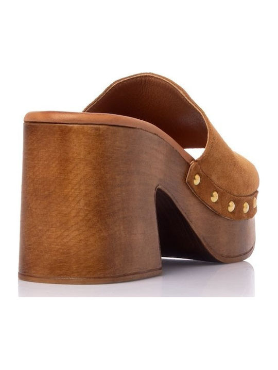 Mules With High Heel In Tabac Brown Colour