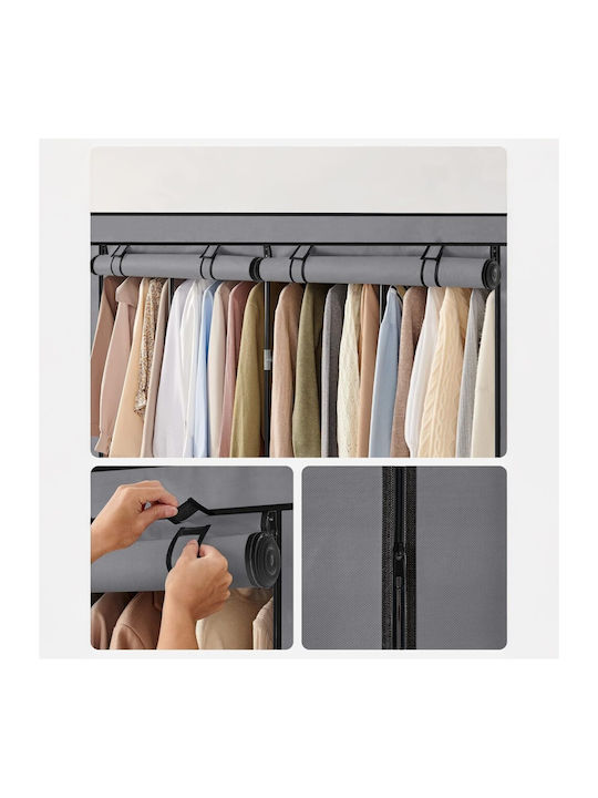Dulap din Material cu Fermoar și Rafturi în Culoare Gri 165x42x165cm