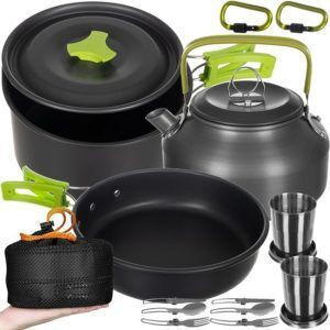 Set Accesorii Gătit Camping Oțel Inoxidabil Durabil Negru Kesnup