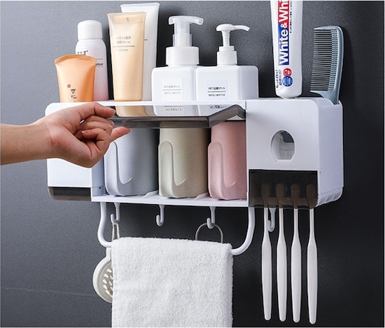 Bază de Susținere pentru Periuță de Dinți cu Dozator Automat de Pastă de Dinți din Plastic cu Ventuză Albă 9789377301033