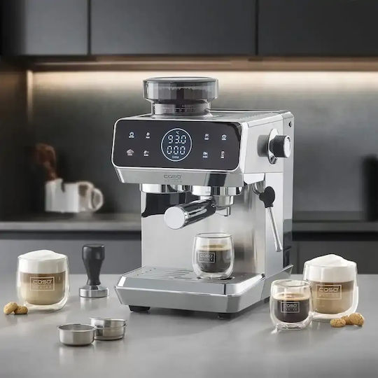 Caso Espressor Automat 1500W Presiune 20 Bar pentru Cappuccino cu Râșniță Gri