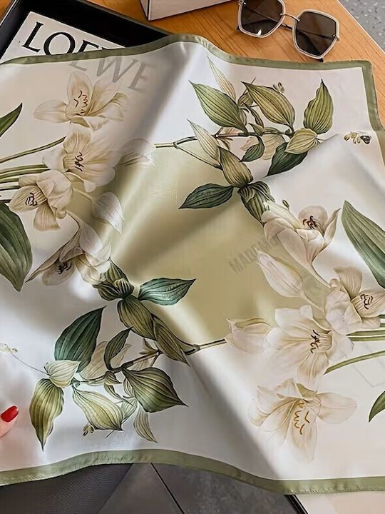 By Queen Botanical Satin Elegance Μαντήλι Λευκά Κρινάκια