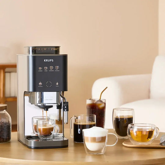 Krups Αυτόματη Μηχανή Espresso 1450W Πίεσης 15bar για Cappuccino με Μύλο Άλεσης Ασημί SA403BE0