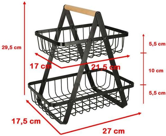 Fructieră Metalică 2 Nivele Neagră 27x17x29.5cm