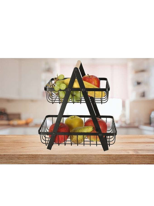 Fructieră Metalică 2 Nivele Neagră 27x17x29.5cm