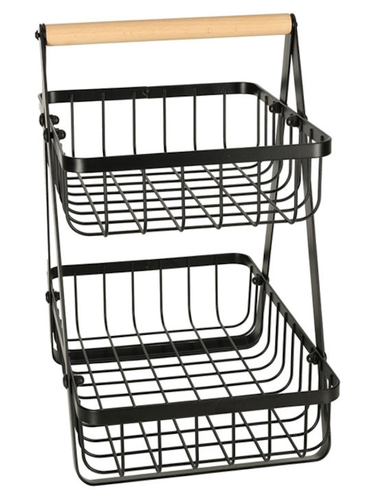Fructieră Metalică 2 Nivele Neagră 27x17x29.5cm