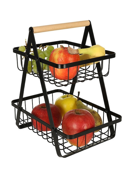 Fructieră Metalică 2 Nivele Neagră 27x17x29.5cm