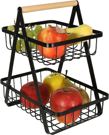 Fructieră Metalică 2 Nivele Neagră 27x17x29.5cm