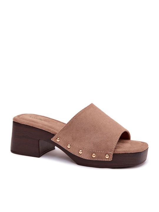 Suede Mules With Heel In Brown Colour