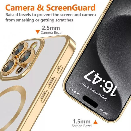 Tech Protect Iphone 16 Pro Max Magsafe Silicone Frame Transparent Gold Case