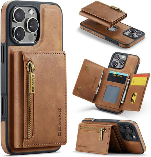 Dg.ming M5 Series Iphone 16 Pro Zip Rfid Multi Card Detachable Θήκη Δερματίνης Brown