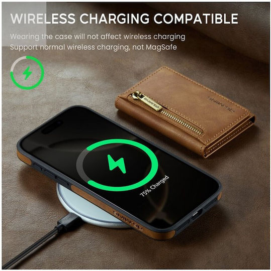 Dg.ming M5 Series Iphone 16 Pro Zip Rfid Multi Card Detachable Θήκη Δερματίνης Brown