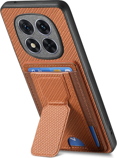 Forcell Xiaomi Redmi Note 14 Pro Plus 5g Carbon Fiber Fold Stand Card Silicone Case Brown