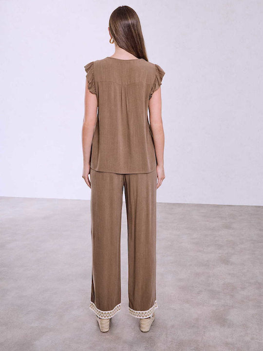 Celestino Γυναικείο Σετ με Παντελόνι Loose Fit Celestino Γυναικείο Σετ με Παντελόνι Loose Fit