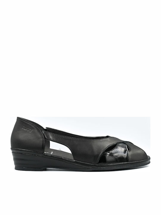 2570 Leder Flache Damen Anatomisch Schwarz Sandalen