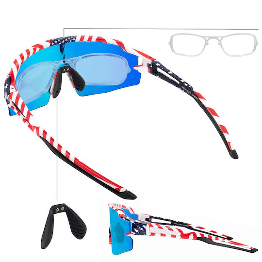 Rockbros Cycling Glasses with Blue Frame & Polarized Lenses