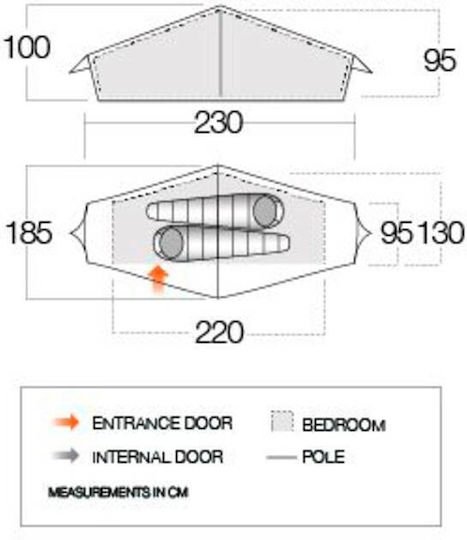Vango Starav 200 Camping Tent Tunnel Green with Double Cloth 4 Seasons for 2 People 220x185cm
