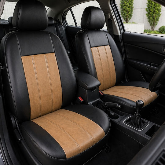 Leatherette Car Seat Covers 9 Pieces Pancar X16-x4-f Camel Black Stripe