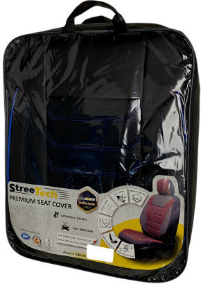 3D Leather Car Seat Covers Streetech Carbon Black Blue Stitching
