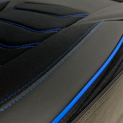 3D Leather Car Seat Covers Streetech Carbon Black Blue Stitching