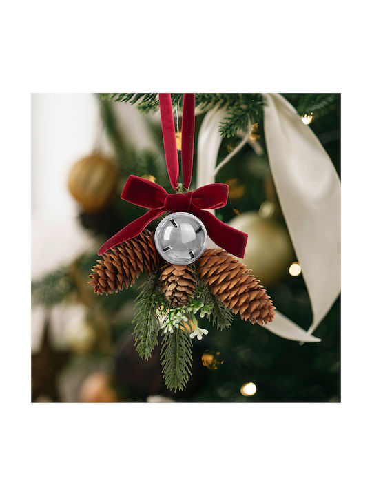 Christmas Door Decoration Artificial Fir Cones Silver Bell 16 Cm