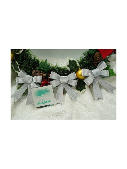 Set 3 Silver Bows Christmas Tree 10 X 11 Cm Polyester Alista Home