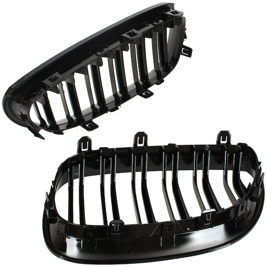 BMW 5 E60 E61 03-10 Kühlergrill Zwischen Scheinwerfern Nieren Links + Rechts Set Schwarz Glänzend Doppelstange Gebogene Lamellen Auto Dekorative Masken