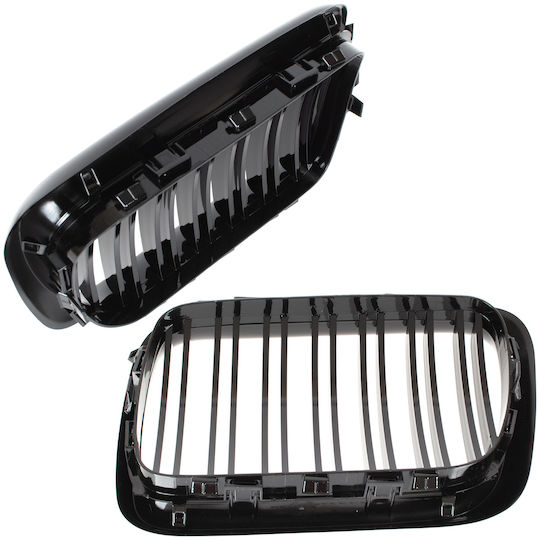 Bmw 3 E36 96-00 Grille Between Headlights Kidneys Left + Right Set Black Glossy Double Bar