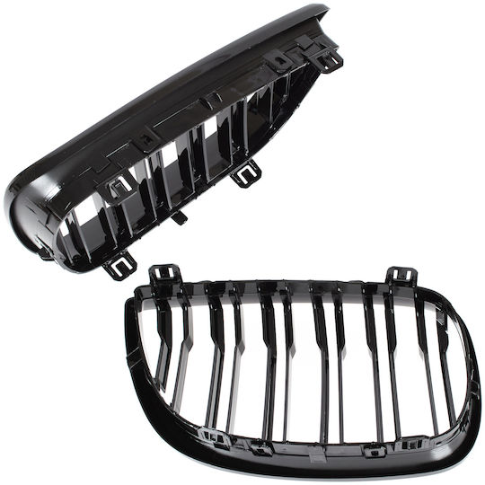 Bmw 1 E81 E82 E87 E88 04-07 Grille Between Headlights Kidneys Left + Right Set Black Glossy Double Bar