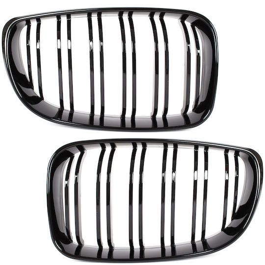 Bmw 1 E81 E82 E87 E88 07-11 Grille Between Headlights Kidneys Left + Right Set Black Glossy Double Bar