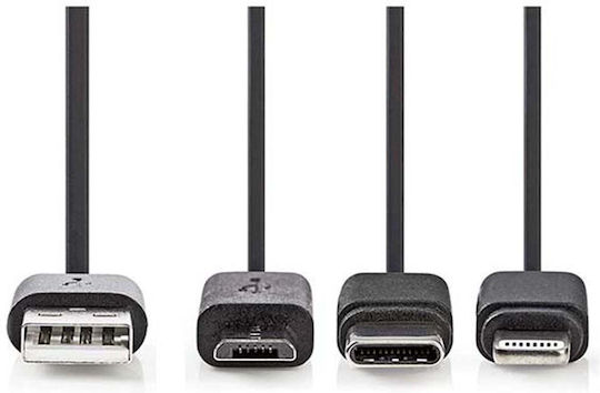 Nedis Cablu USB la Type-C / Lightning / micro USB Negru 1m CCGL60620BK10