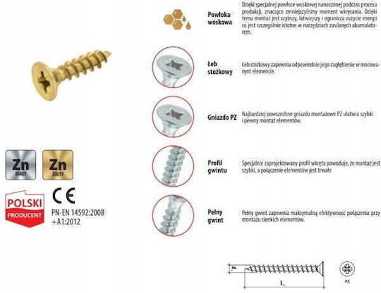 Harteholzschrauben 45x40mm 22 Stück Pz2 Gold