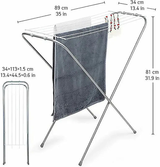 Colombo Colombo Gazzella 6 Folding Floor Clothes Drying Rack for Balcony Metallic Gray with 6m Hanging Length