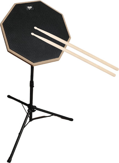 V-tone Pds1 Bk Schwarzes Übungspad Set mit Ständer, Drumsticks und Abdeckung 12"