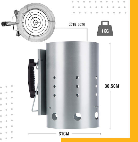 Устройство За Запалване На Барбекю Master Grill & Party Mg118 Подходящо За Въглища Брикети Топлоизолирана Дръжка Стомана Сребристо