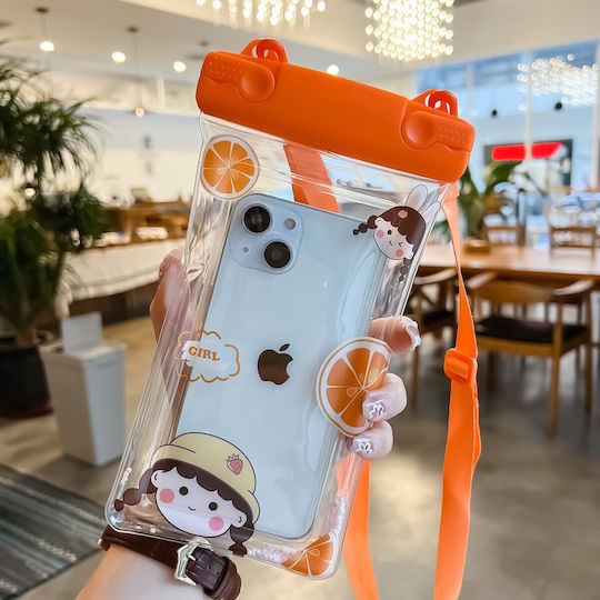 Fruity Rezistentă La Apă Flippy Subacvatică Snowproof Universal Rezistentă La Apă Șnur Telefon Documente Portocalie Fata 2 Portocalie