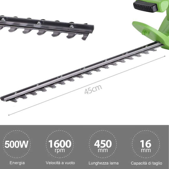 Bakaji 02837887 Electric Hedge Trimmer 500W with 45cm Blade Length