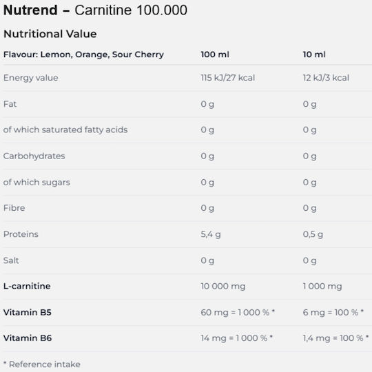 Nutrend Carnitine 100000mg with Flavor Sour Cherry 1000ml