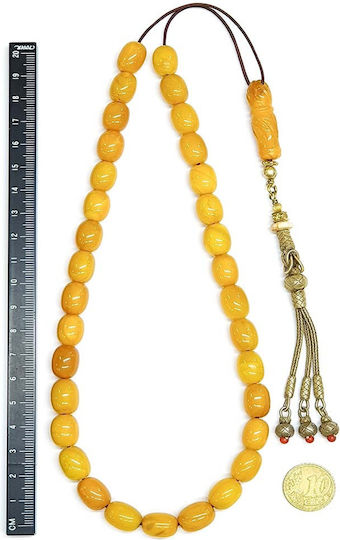 Roloi Komboloi Worry Beads with 33 Amber Beads Length 46cm Yellow