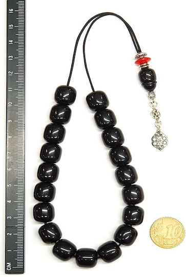Roloi Komboloi Worry Beads with 19 Beads Made of Resin Length 28cm Black