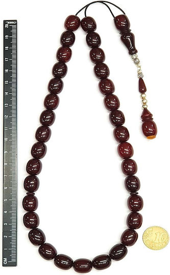 Roloi Komboloi Worry Beads with 33 Beads Made of Mastic Length 39cm Burgundy