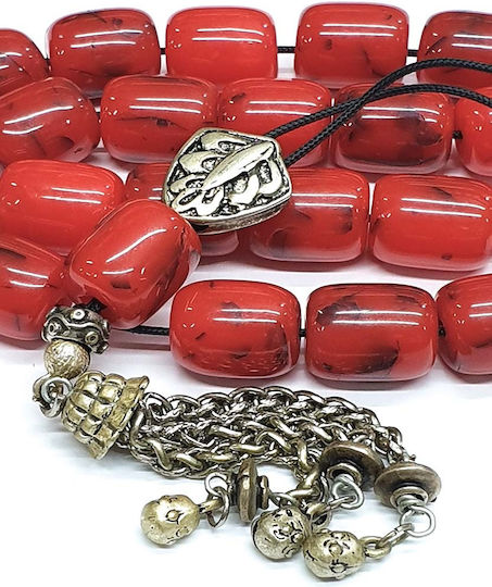 Roloi Komboloi Worry Beads with 21 Beads Made of Resin Length 37cm Red
