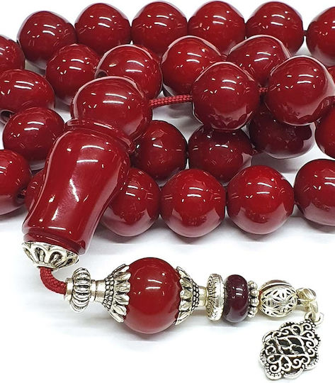 Roloi Komboloi Worry Beads with 33 Beads Made of Mastic Length 32cm Red