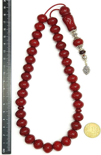 Roloi Komboloi Worry Beads with 33 Beads Made of Mastic Length 32cm Red